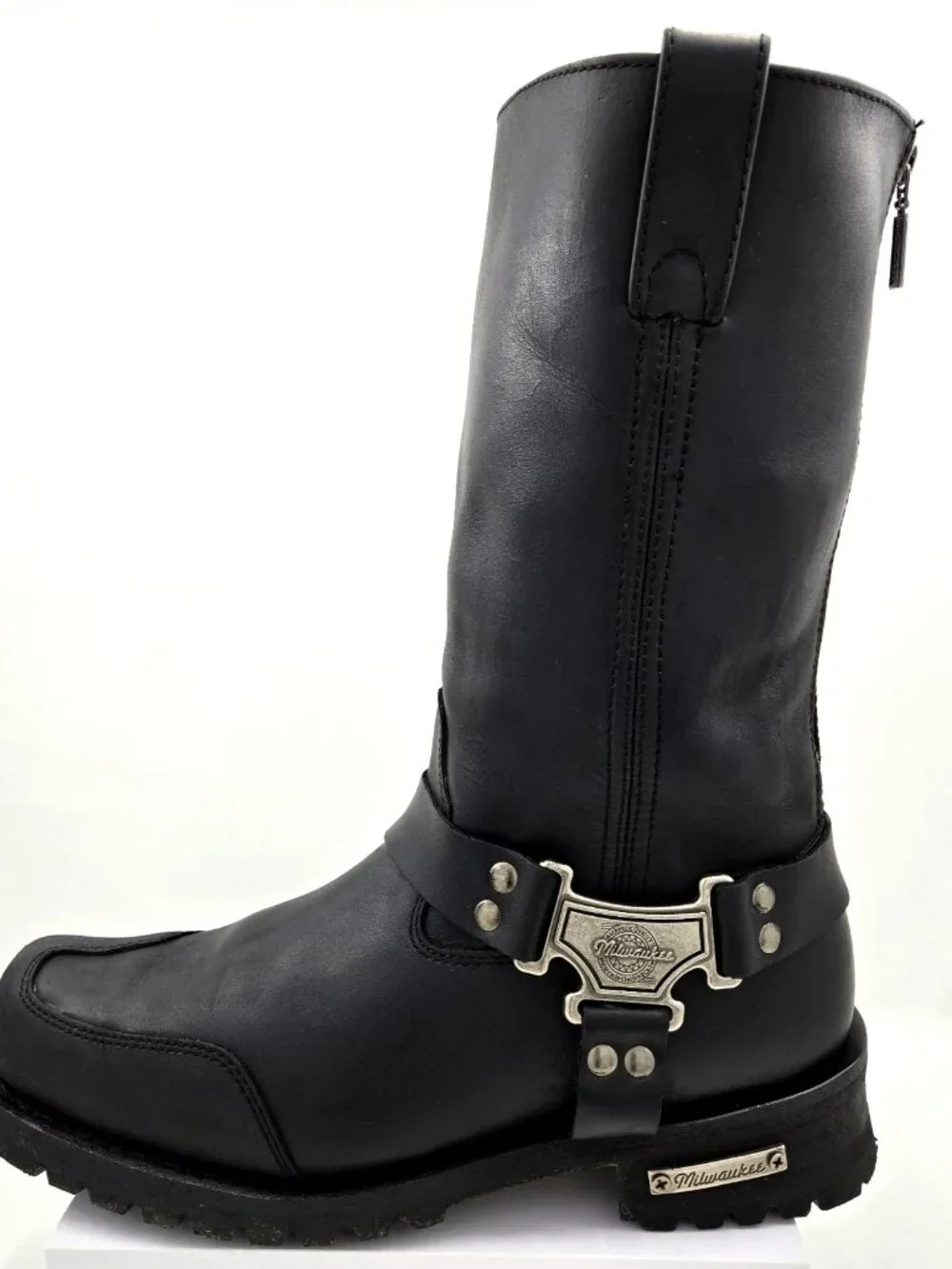 Milwaukee MB411 Mens Size 13D Black Motorcycle Drag Harness Back Zip Biker Boots